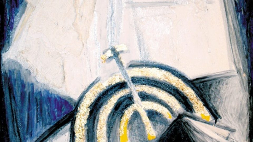 Helga Hošková-Weissová: Pogrom, 2009, kombinovaná technika, plátno, 900 × 600, LD: H 09 | foto: © Židovské muzeum v Praze Helga Hošková-Weissová: Pogrom, 2009, kombinovaná technika, plátno, 900 × 600, LD: H 09