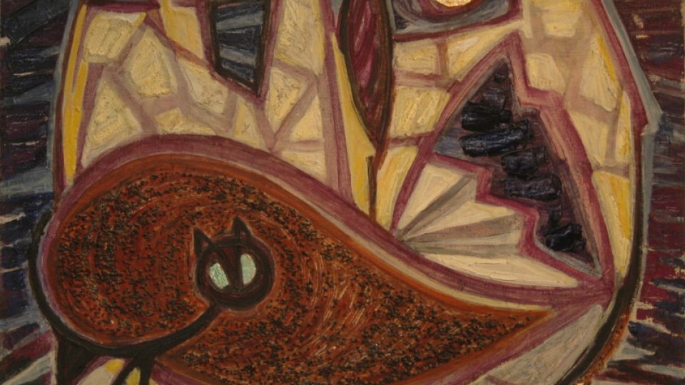 Helga Hošková-Weissová: Noční Ein Hod, 1966, kombinovaná technika na plátně, 655 x 810, PD: Hošková 66 | foto: Jana Šustová, Český rozhlas Helga Hošková-Weissová: Noční Ein Hod, 1966, kombinovaná technika na plátně, 655 x 810, PD: Hošková 66