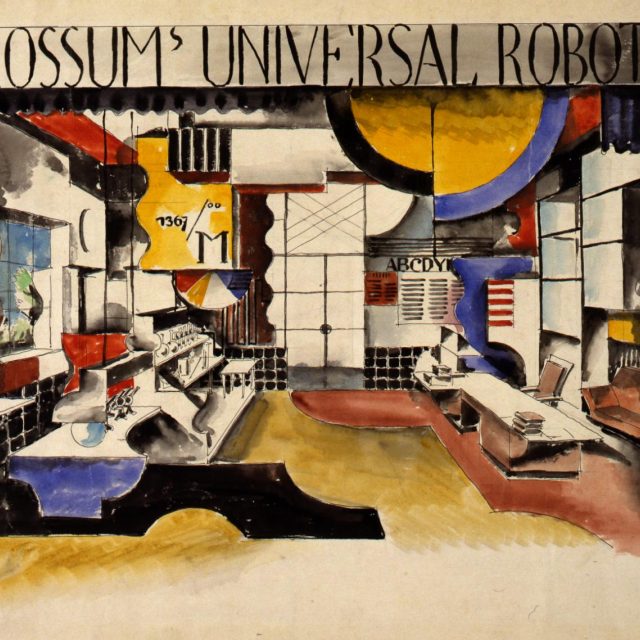 Bedřich Feuerstein,  Scénický návrh ke hře K. Čapka R.U.R. | foto: Galerie hlavního města Prahy