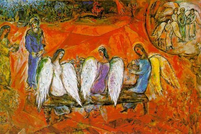Marc Chagall,  Abrahám a tři andělé | foto:  adoratrici.culturacattolica.it
