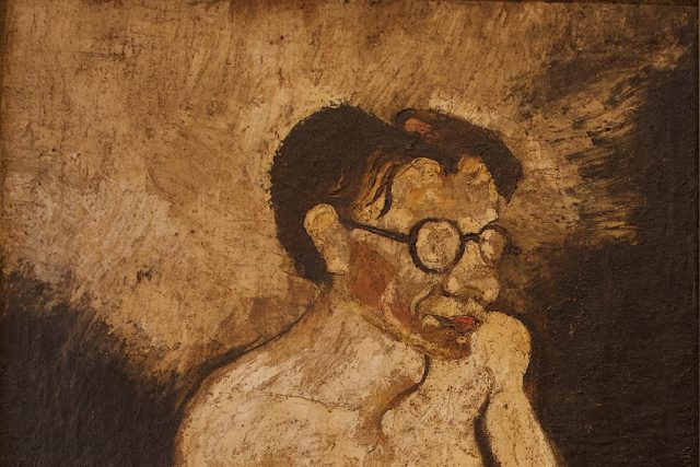 Karel Šlenger: Básník Josef Hiršal,  1937,  olej,  juta | foto: Galerie U Bílého jednorožce Klatovy